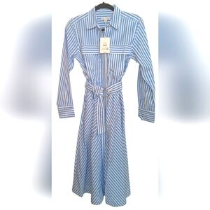 free assembly blue and white striped dress Blue Striped Halter Crochet Knit Maternity Midi Dress – PinkBlush main image 0
